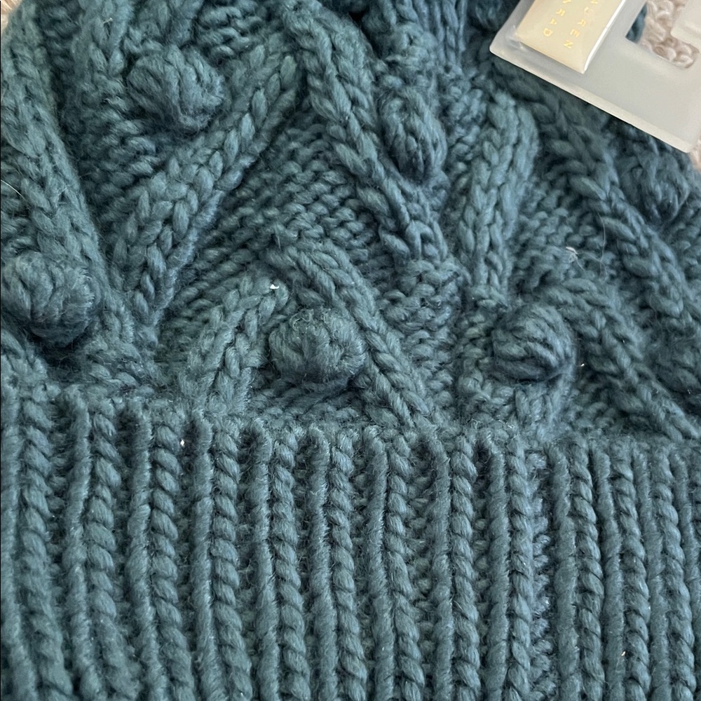 LC Lauren Conrad Chunky Knit Pom Beanie in Teal Green - Picture 4 of 6